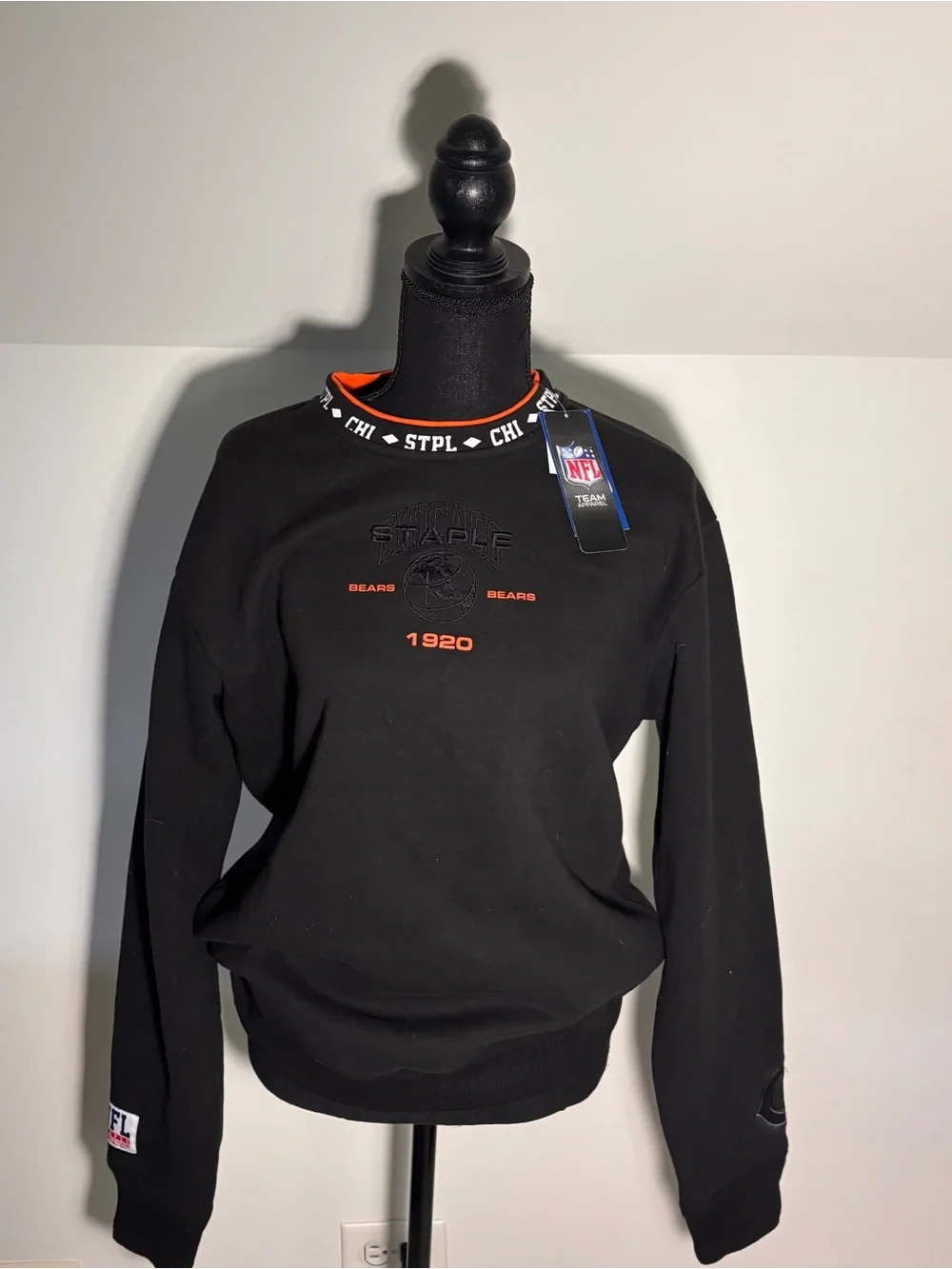 NFL Chicago Bears Black and Orange Crewneck with Embroidered Logo
